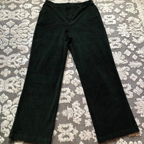 Denim & Co. Pants - Denim & Co., Dark Green, straight-leg, hi-rise, corduroy pants, Sz Lg